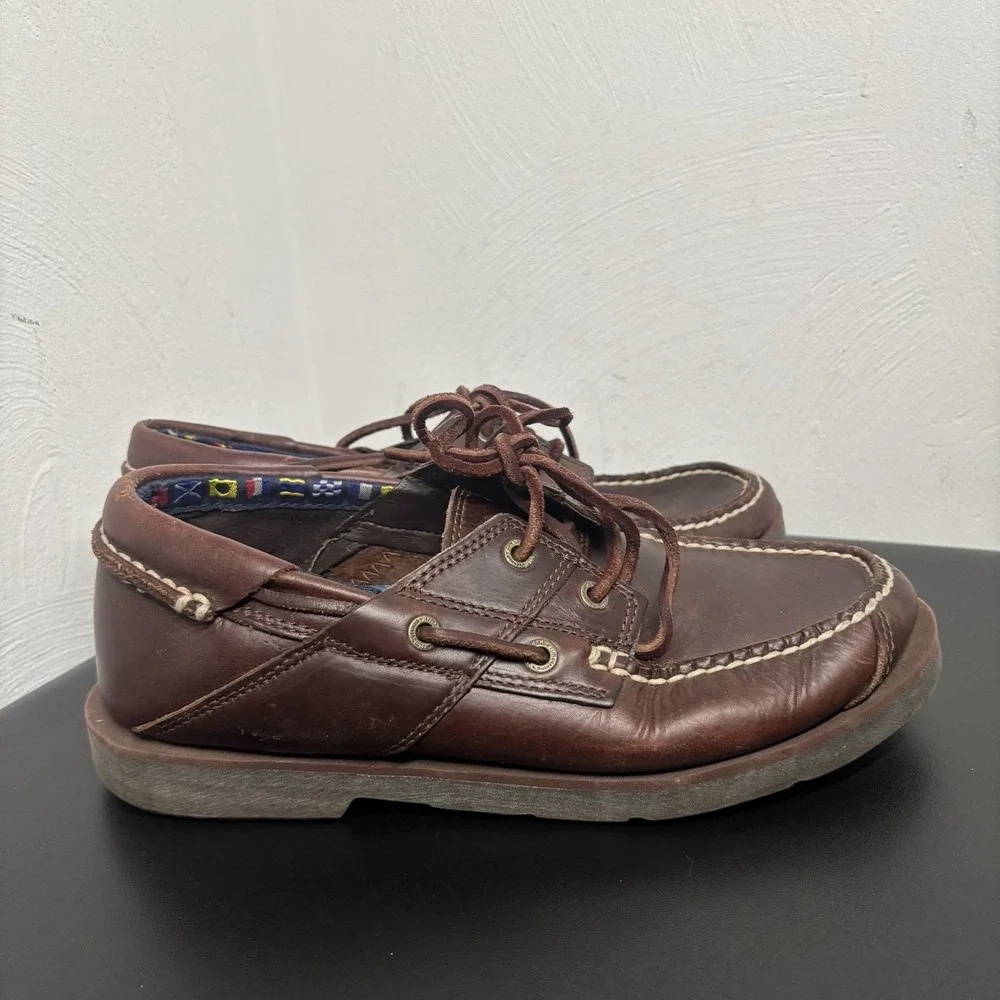 Timberland Mens Size 7.5 M Classic 2-Eye Brown Leather Deck‎ Shoes 42510 Frat